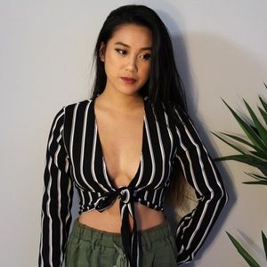 Stripe Tie Front Crop Top